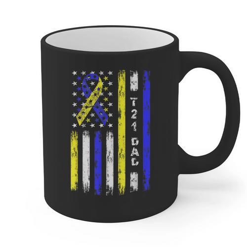 T21 Dad American Flag Down Syndrome Awareness Graphic Print Coffee Mug - Father's Day Fun