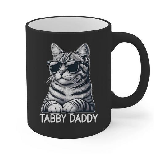 Tabby Daddy Cat Dad Graphic Grey Tabby Cat Lover Graphic Print Coffee Mug - Father's Day Fun
