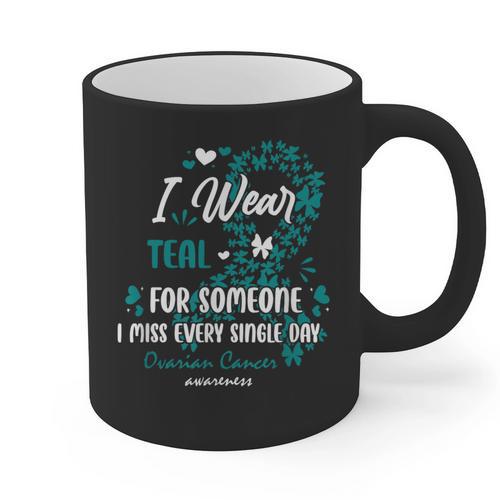 Teal Ovarian Cancer Angel Memory Warrior Support Family Graphic Print Coffee Mug - Easessy