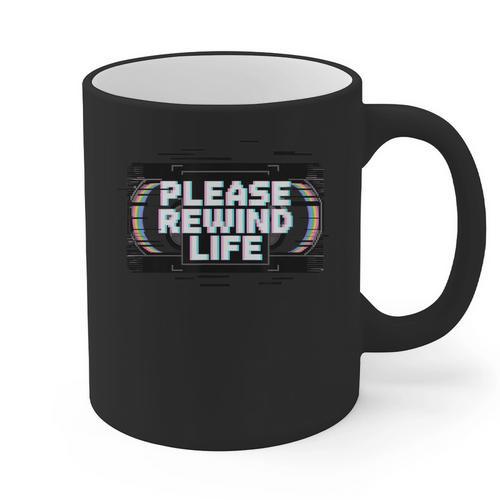 VHS Tape Rewind Glitch 90s Retro Nostalgia Please Rewind Graphic Print Coffee Mug - Figerry