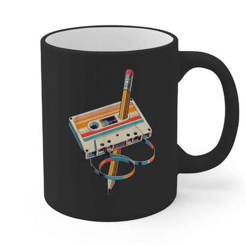 Vintage Cassette Tape And Pencil Nostalgia Party 70s 80s 90s Graphic Print Coffee Mug - Figerry