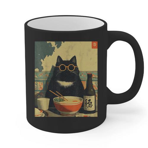 Vintage Japanese Cat Ramen Cat Dad Retro Graphic Women Graphic Print Coffee Mug - Father's Day Fun