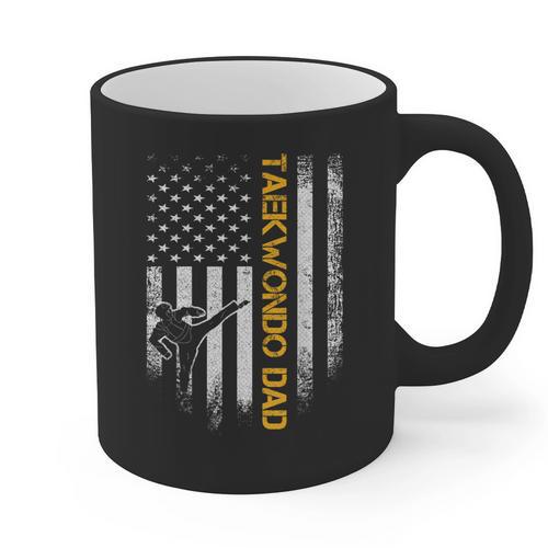 Vintage USA Flag Korea Taekwondo Training Dad Silhouette Graphic Print Coffee Mug - Father's Day Fun