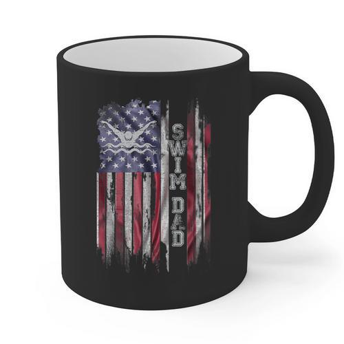 Vintage USA Flag Proud Swimming Dad Swim Swimmer Silhouette Graphic Print Coffee Mug - Father's Day Fun