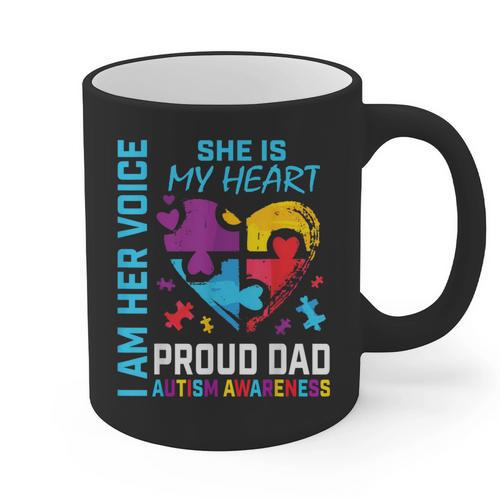 I Am Her Voice She Is My Heart Autism Awareness Daughter Dad Graphic Print Coffee Mug - Father's Day Fun