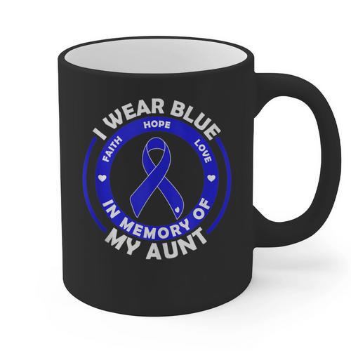 I Wear Blue In Memory Of My Aunt Colon Cancer Awareness Graphic Print Coffee Mug - Easessy