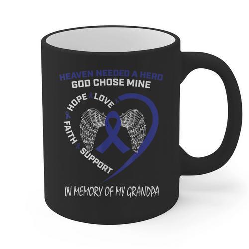 I Wear Blue In Memory Of My Grandpa Colon Cancer Awareness Graphic Print Coffee Mug - Easessy