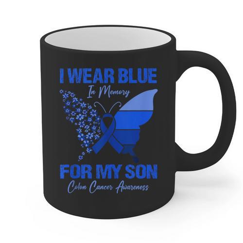 I Wear Blue In Memory For My Son Colon Cancer Awareness Graphic Print Coffee Mug - Easessy