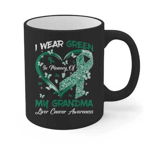 I Wear Green In Memory Of My Grandma Liver Cancer Awareness Graphic Print Coffee Mug - Easessy