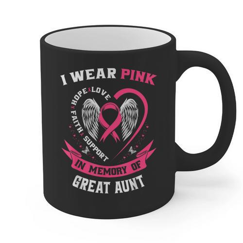 I Wear Pink In Memory Of Great Aunt Breast Cancer Shirts Tee Graphic Print Coffee Mug - Easessy