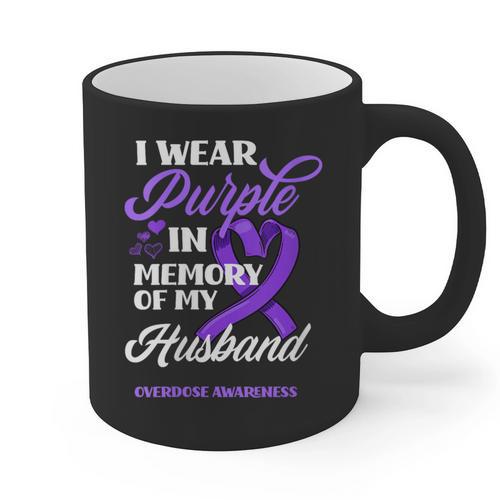 I Wear Purple In Memory Of My Husband Overdose Awareness Graphic Print Coffee Mug - Easessy