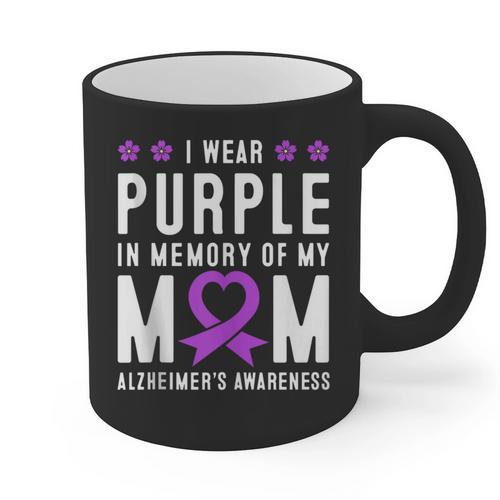 I Wear Purple In Memory Of My Mom Alzheimer's Awareness Day Graphic Print Coffee Mug - Easessy