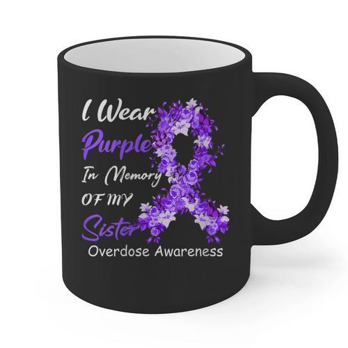 I Wear Purple In Memory Of My Sister Overdose Awareness Graphic Print Coffee Mug - Easessy
