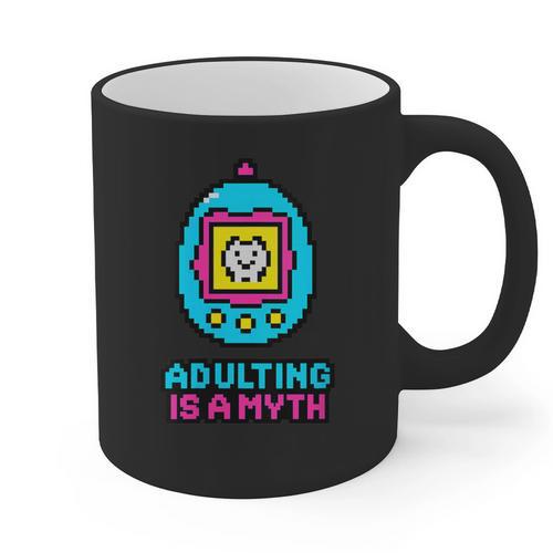 Women's Adulting Is A Myth Retro Pixel Pet Nostalgia Millennials Graphic Print Coffee Mug - Figerry