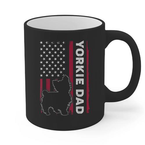 Yorkie Dog Vintage US American Flag Yorkie Dad Fathers Day Graphic Print Coffee Mug - Father's Day Fun
