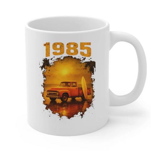 1985 Vintage Sunset Surf Truck Retro Beach Nostalgia Graphic Print Coffee Mug - Figerry
