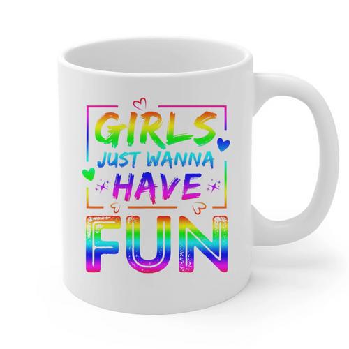 80's Girls Just Wanna Have Fun Nostalgia 1980s Style Premium Tri-Blend Graphic Print Coffee Mug - Figerry