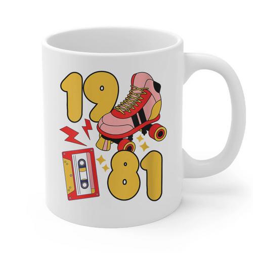 80s Vibes Mixed Tapes & Roller Skates 1981 Nostalgia Retro Graphic Print Coffee Mug - Figerry