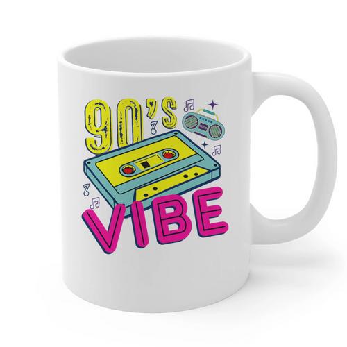 90's Vibe Retro Style Cassette Tape Nostalgia 1990s Party Premium Tri-Blend Graphic Print Coffee Mug - Figerry