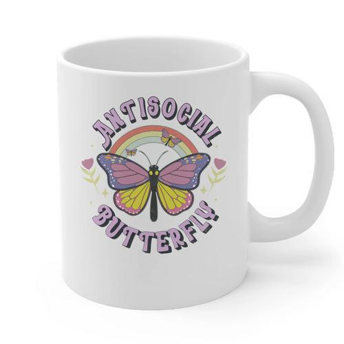 Antisocial Butterfly Groovy t For Introvert Men Women Girls Graphic Print Coffee Mug - Raresse