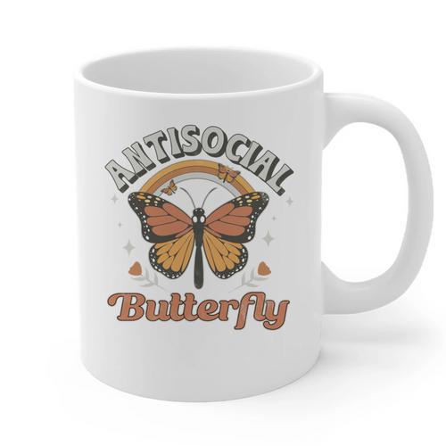 Antisocial Butterfly Tee For Introvert Men Women Girls Graphic Print Coffee Mug - Raresse