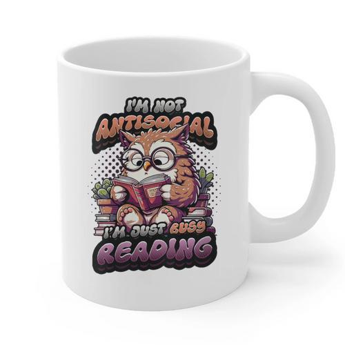 Book Lover Owl Reading Books Introvert Bookworm Graphic Print Coffee Mug - Raresse