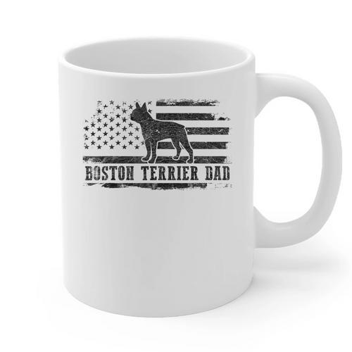 Boston Terrier Dad Distressed American Flag Patriotic Dog Graphic Print Coffee Mug - Father's Day Fun