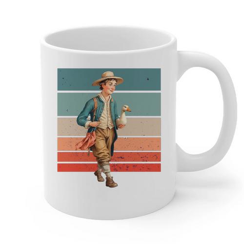 Boy Goose Vintage Rural Pastoral Charm Nostalgia Simple Life Graphic Print Coffee Mug - Figerry