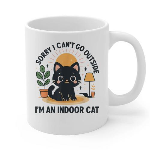 Cat Shirt Introvert Sorry I Can’t Go I’m An Indoor Cat Graphic Print Coffee Mug - Raresse