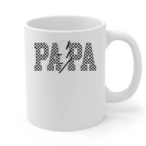 Checkered Papa Lightning Bolt Fathers Day Dad Grandpa Graphic Print Coffee Mug - Father's Day Fun