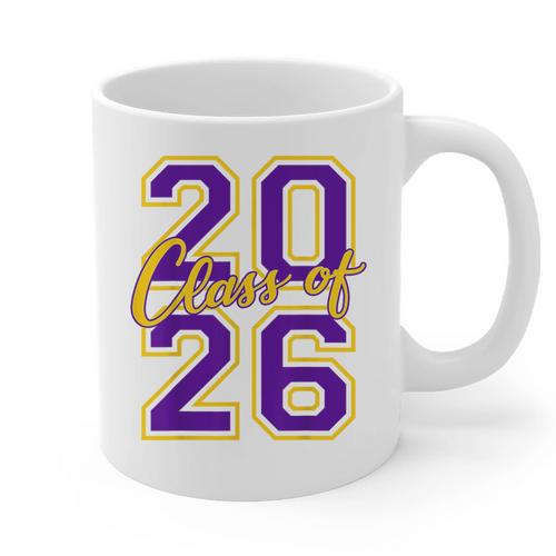 Class Of 2026 Graduation Varsity Purple And Yellow Letters Graphic Print Coffee Mug - Best Gift Smart