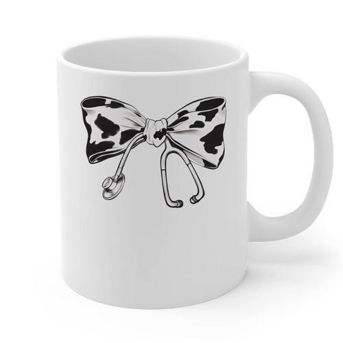 Cow Print Bow And Stethoscope Nurse RN Graduation Coquette Graphic Print Coffee Mug - Best Gift Smart