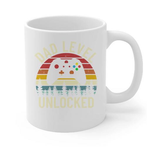 Cute Vintage Dad Level Unlocked Funny Gamer New Daddy Father Graphic Print Coffee Mug - Father's Day Fun