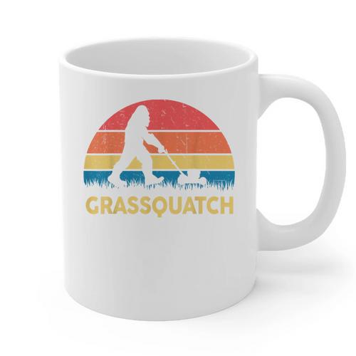 Dad Lawn Mowing Grassquatch Bigfoot Mower Garden Graphic Print Coffee Mug - Father's Day Fun