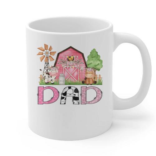 Dad Pink Farm Animal Birthday Kids Matching Family Graphic Print Coffee Mug - Father's Day Fun