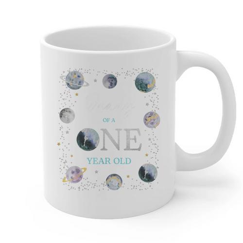 Daddy Houston We Have One Year Old Space Theme 1st Birthday Graphic Print Coffee Mug - Father's Day Fun