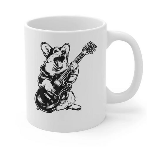 Dog Guitarist Guitar Pembroke Welsh Corgi Dad Mom Graphic Print Coffee Mug - Father's Day Fun