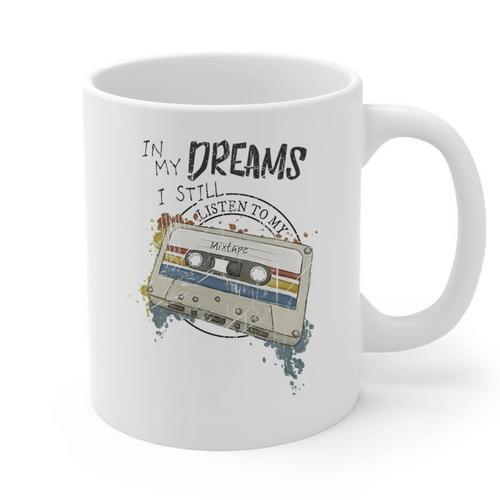 Dreams Of Music Mixtapes Retro Cassette Lifestyle Nostalgia Premium Tri-Blend Graphic Print Coffee Mug - Figerry