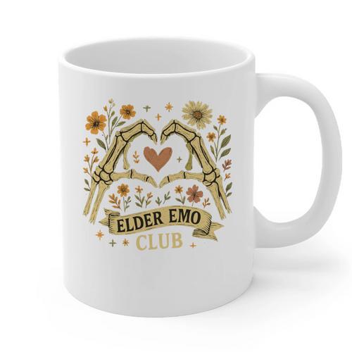 Elder Emo Club Skeleton Hands Heart Nostalgia Graphic Print Coffee Mug - Figerry