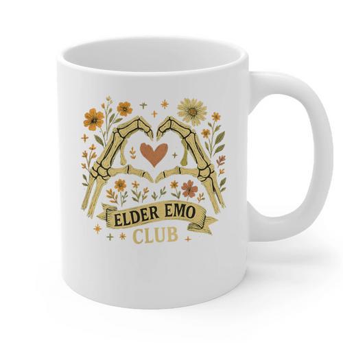 Elder Emo Club Skeleton Hands Heart Nostalgia Graphic Print Coffee Mug - Figerry