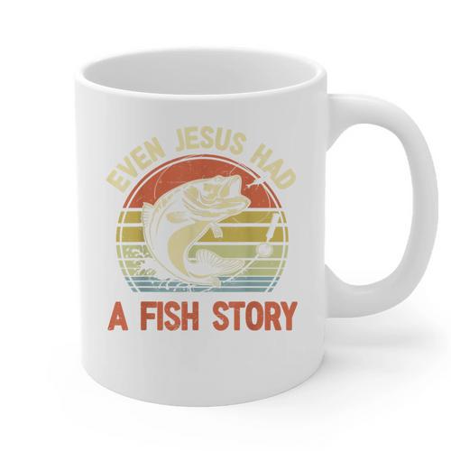Fishing Even Jesus Had Fish Story Bass Dad Christian Graphic Print Coffee Mug - Father's Day Fun