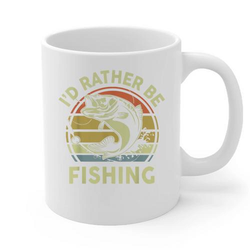 Fishing I'd Rather Be Fishing Bass Fish Dad Jokes Graphic Print Coffee Mug - Father's Day Fun