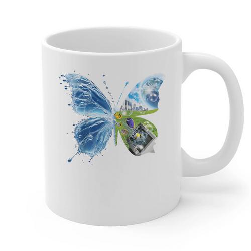 Frutiger Aero Aesthetic Butterfly Computer Fishes Scenery Raglan Baseball Tee Graphic Print Coffee Mug - Figerry