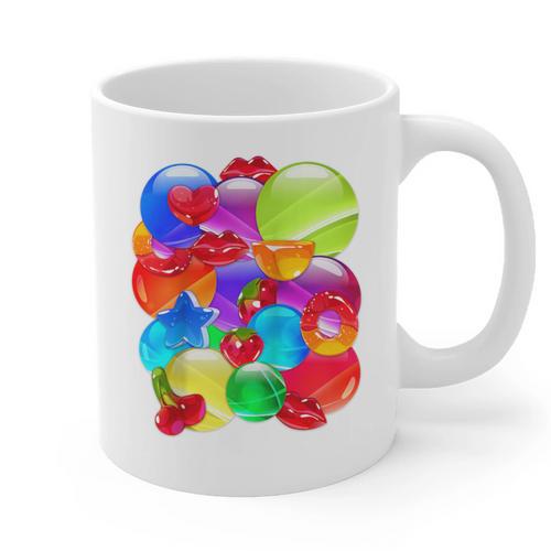 Frutiger Aero Aesthetic Tech Orb Pattern Heart Cherry Lips Raglan Baseball Tee Graphic Print Coffee Mug - Figerry