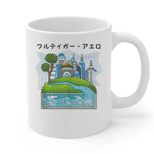 Future City Wind Power Frutiger Aero Y2K Style Ocean Graphic Print Coffee Mug - Figerry