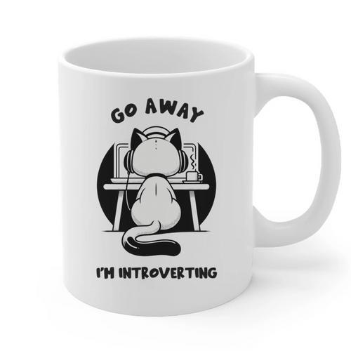 Go Away I'm Introverting Cat With Coffee Graphic Print Coffee Mug - Raresse