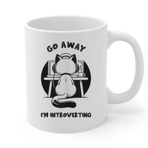 Go Away I'm Introverting Cat With Coffee Graphic Print Coffee Mug - Raresse