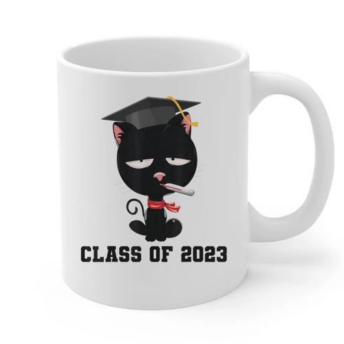 I Graduated Class Of2023 Cat Graduation Graphic Print Coffee Mug - Best Gift Smart