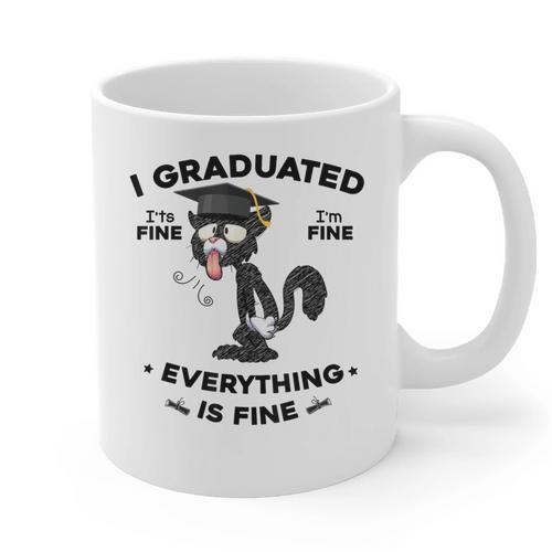 I Graduated Graduate Class 2025 Cat Graduation Graphic Print Coffee Mug - Best Gift Smart