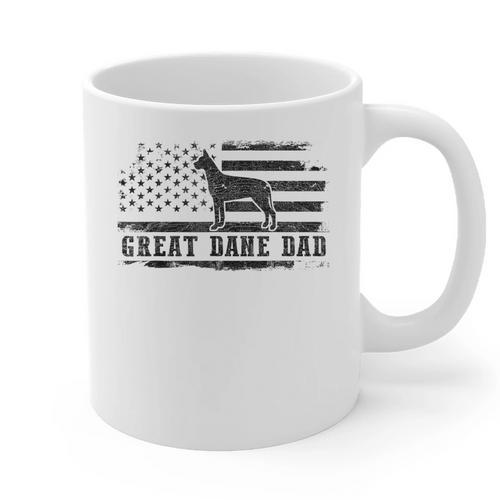 Great Dane Dad Distressed American Flag Patriotic Dog Graphic Print Coffee Mug - Father's Day Fun